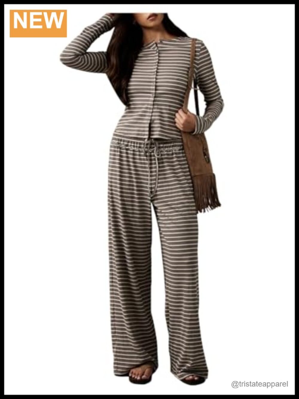 2 Piece Striped Button Down Shirt and Pants Set Lounge Outfit
